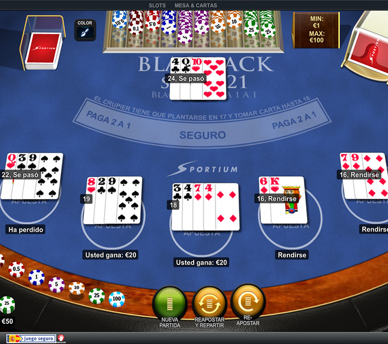 blackjack super 21 en Sportium