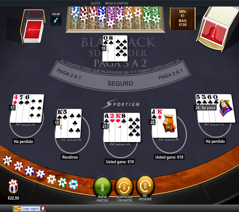 opción rendirse en Blackjack Surrender